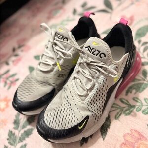 Nike Air Max 270 - Light Gray with Black, Neon Yellow & Pink Accents